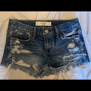 Abercrombie & Fitch blue jean distressed shorts